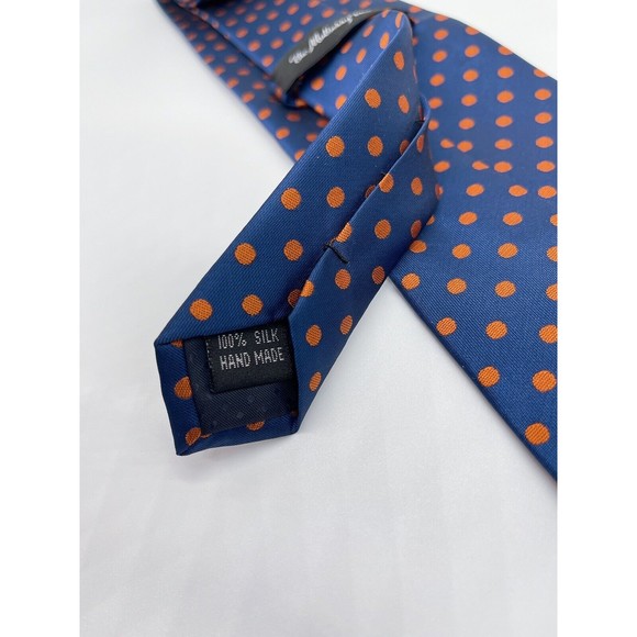 MULBERRY TREE Navy Orange Polka Dots 100% SILK Men's XL Extra Long Tie Broncos - Picture 3 of 4